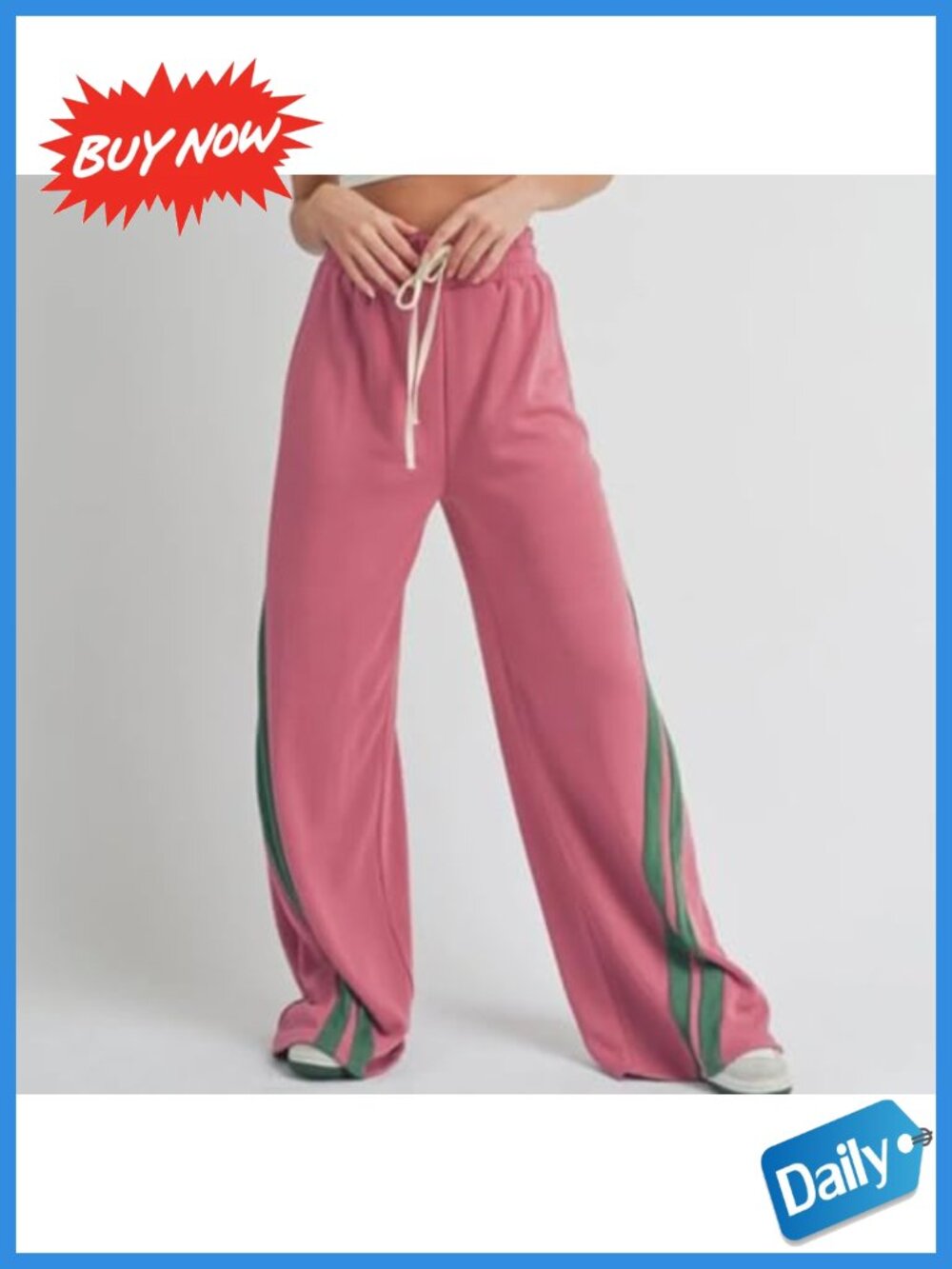 Striped Wide Leg Drawstring Track Pants Sweatpants - Picture 5 of 5
